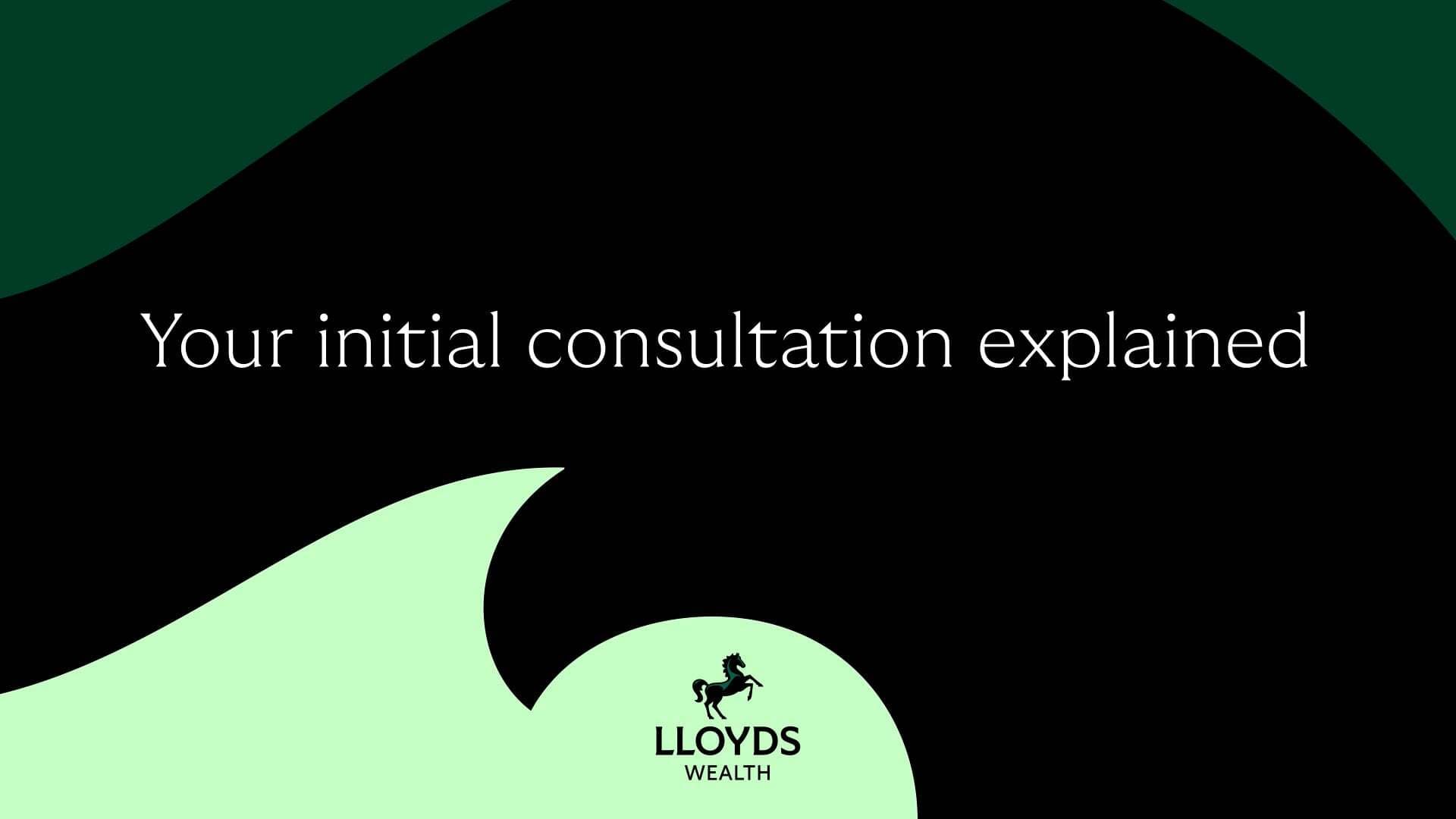Graphic showing Lloyds Wealth colours and the words 'Your initial consultation explained'
